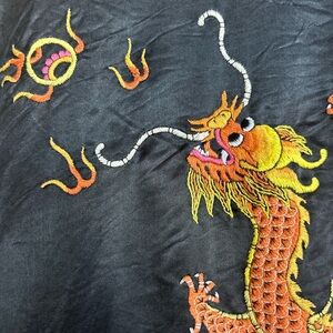 Elegant Vintage Black Silk Hand-Embroidered Dragon Robe Natural Fiber Y2K